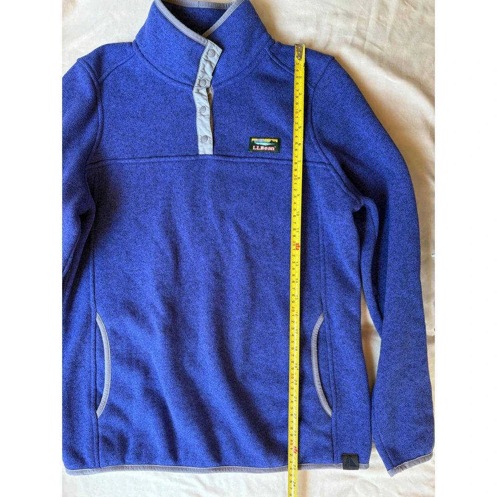 LL Bean Sweater Fleece Pullover Womens Medium Blue Snap Neck Jacket 292726